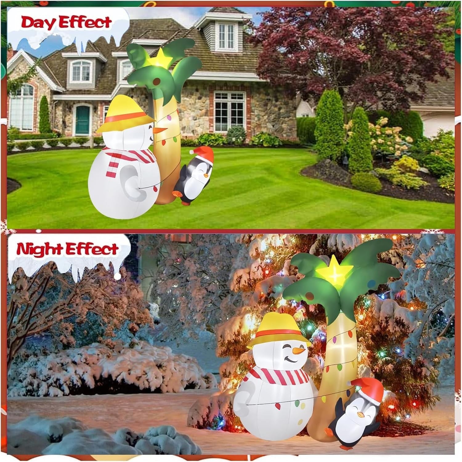 7FT Inflatable Hawaiian Palm Tree with Snowman & Penguin - Christmas Décor