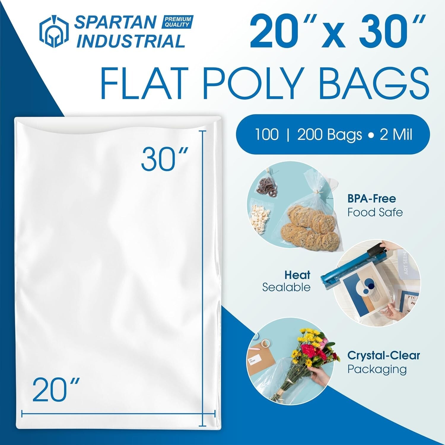 100 Count 20"x30" Heavy-Duty Clear Plastic Bags for Versatile Packaging