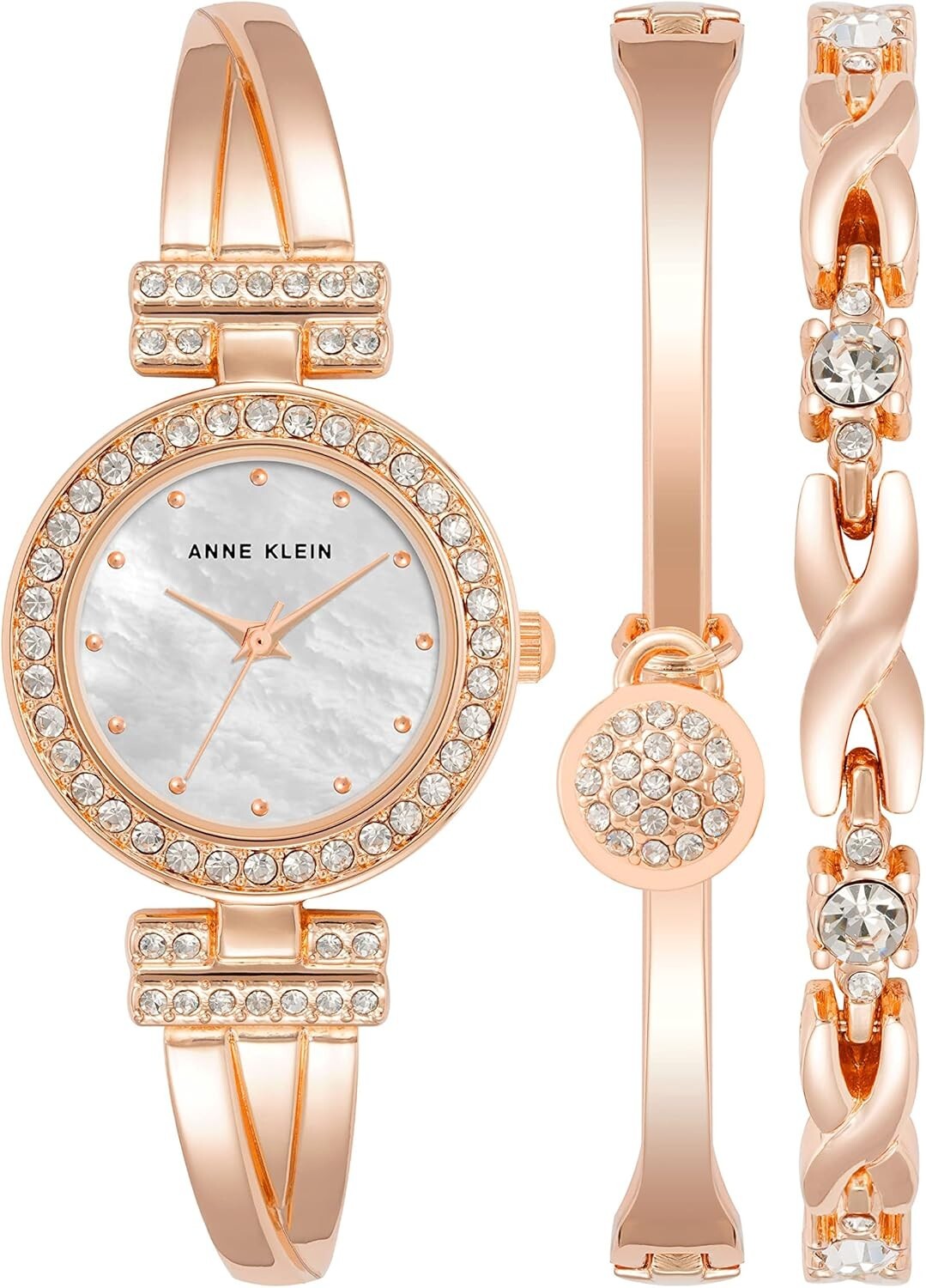 Women's Luxury Rose Gold Crystal Bangle Watch & 2 Bracelet Set - Elegant Gift