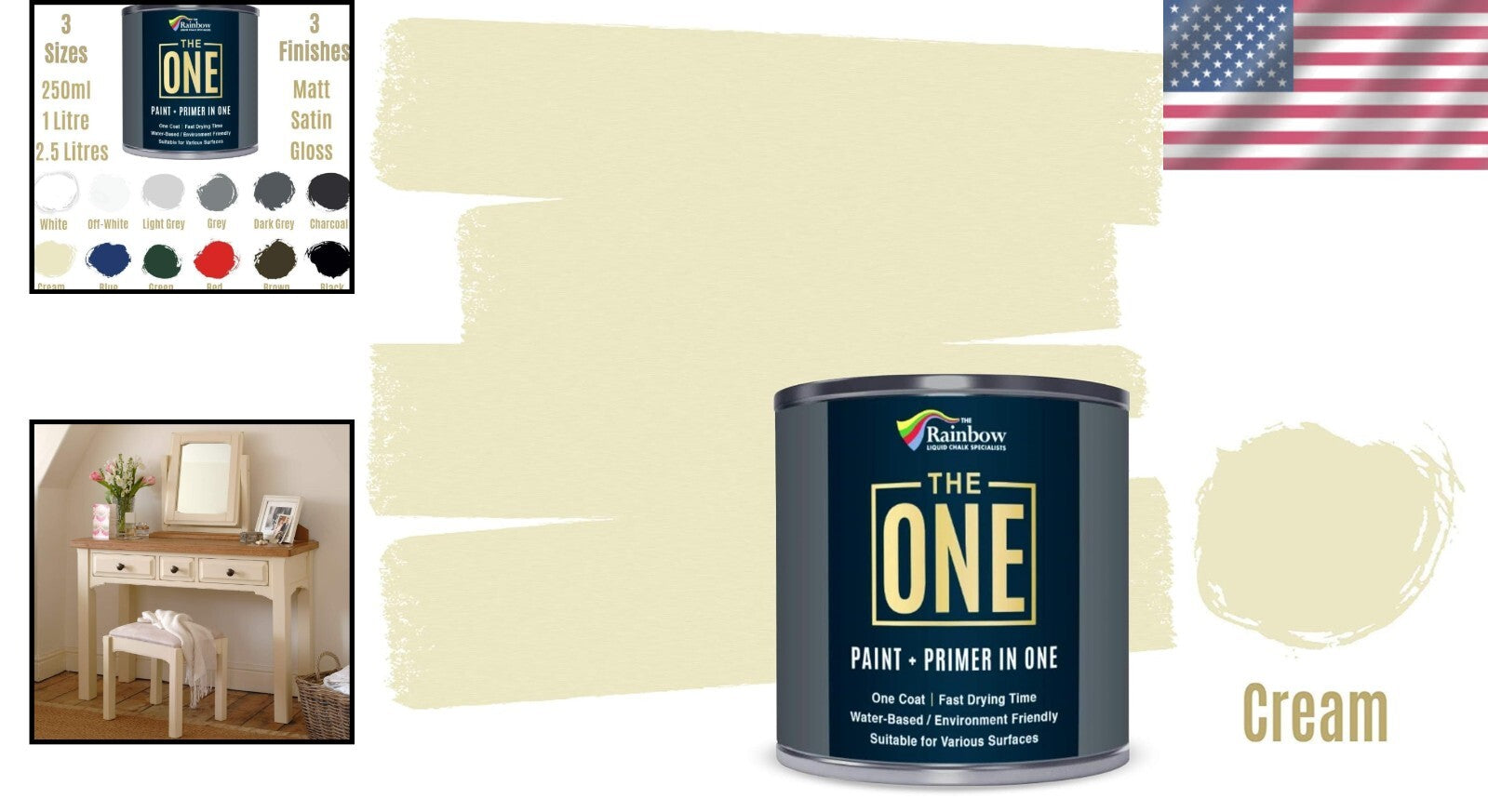 Cream Gloss Paint & Primer for Furniture, Cabinets, and More - 2.5L Value