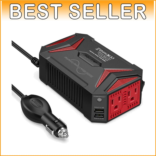 300W Vehicle Power Inverter with 2 AC Outlets and 4.8A USB Charging Power