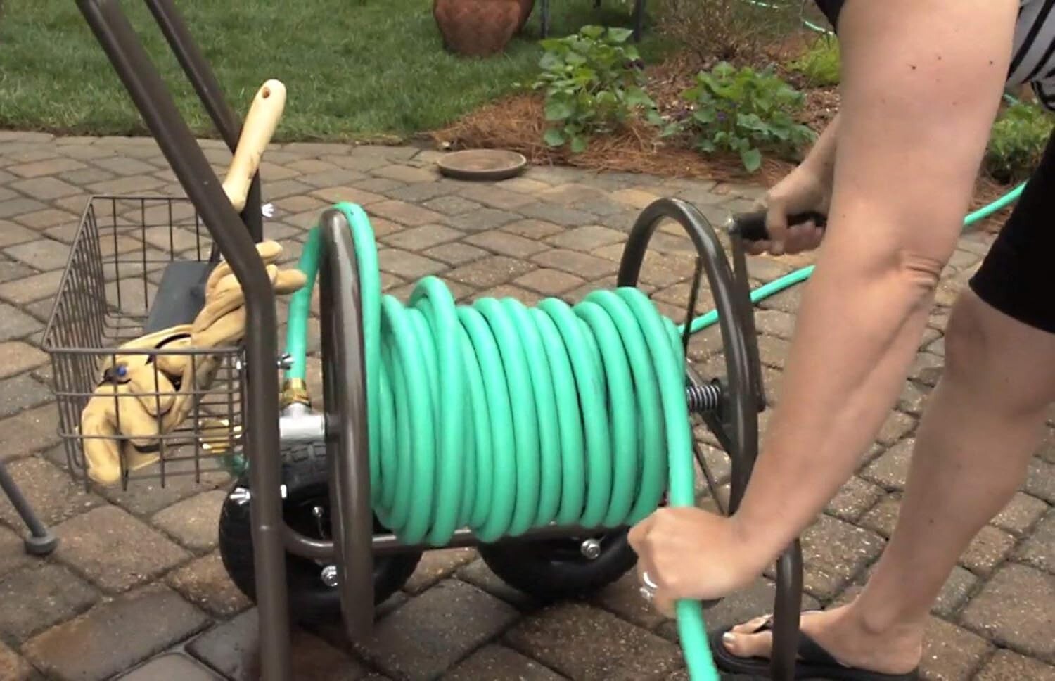 Durable 250' Capacity Water Hose Reel Cart on Four Wheels - Convenient & Stylish