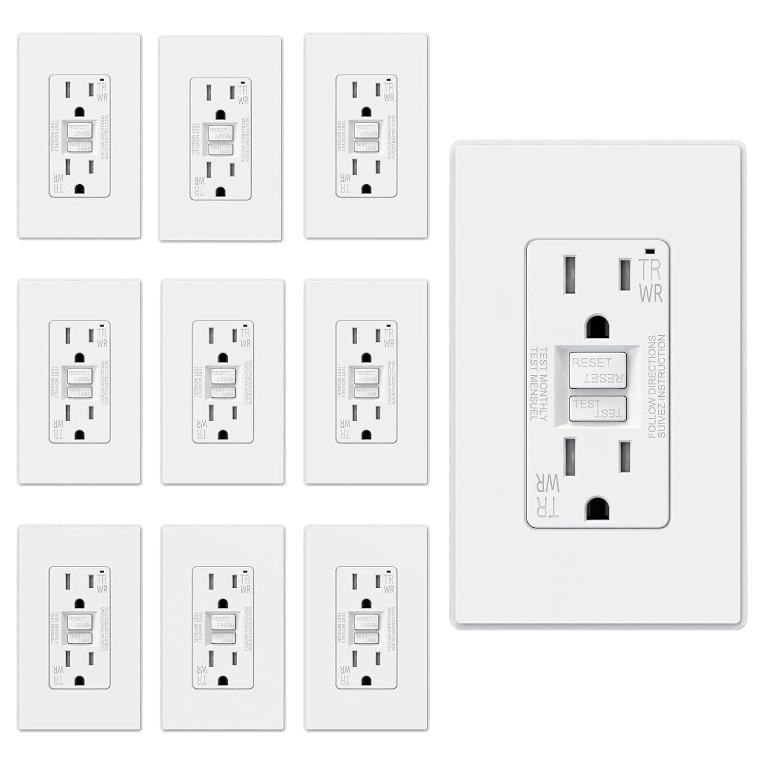 15 Amp Outdoor GFCI Outlet - Self-Testing, Tamper & Weather Resistant, 10 Pack