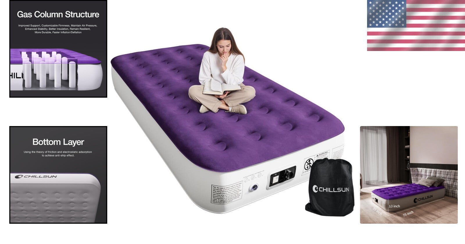 Double Height Twin Air Mattress with Silent Pump - Perfect for Camping & Home