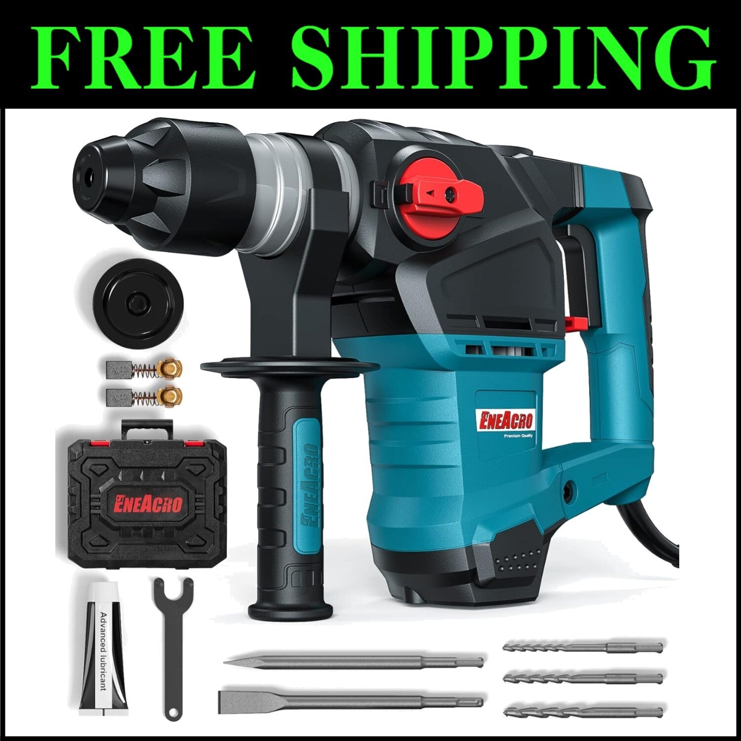 Electric Rotary Hammer Drill - 12.5 Amp with Vibration Control Handle and Case