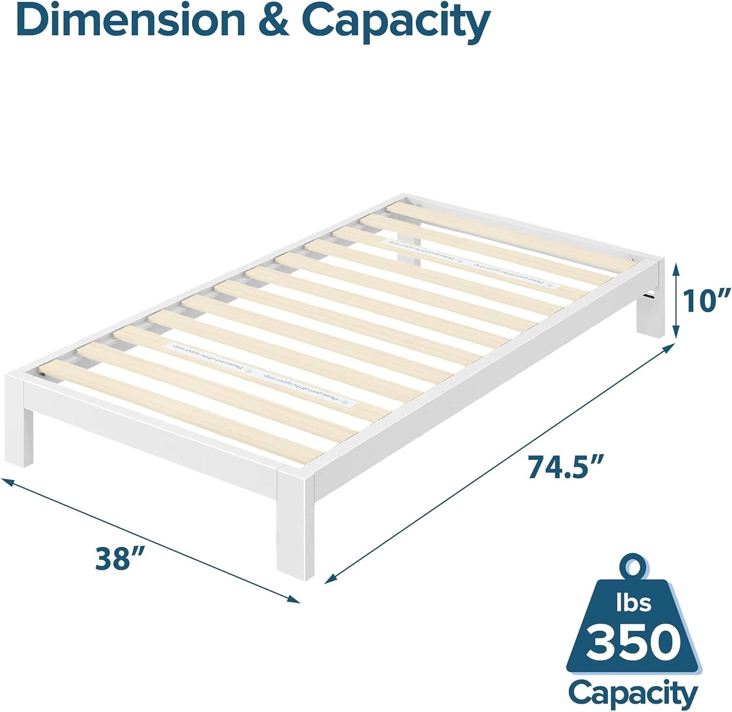 Arnav Twin Bed Frame in White – Strong Steel Construction, Headboard Compatible