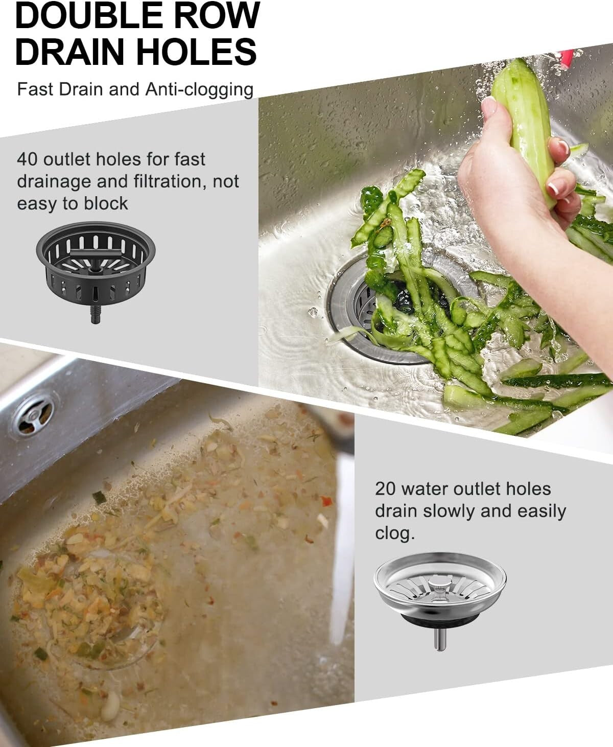 Easy Install Black Sink Drain Kit - 3 1/2" Stainless Steel with Removable Basket