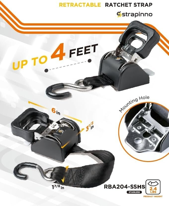 No-Tangle 2-Pack Ratchet Straps with Safety S-Hook - Safe & Reliable Hauling