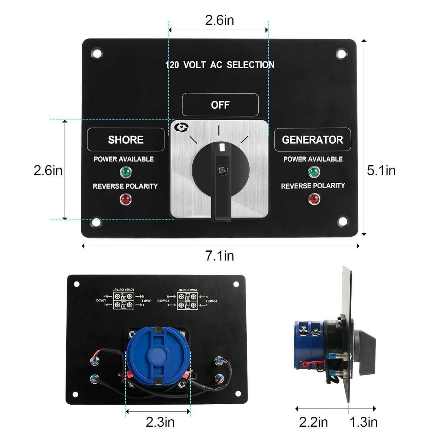 Compact Rotary Selector Switch - 120V 30A with Reverse Polarity Indicator