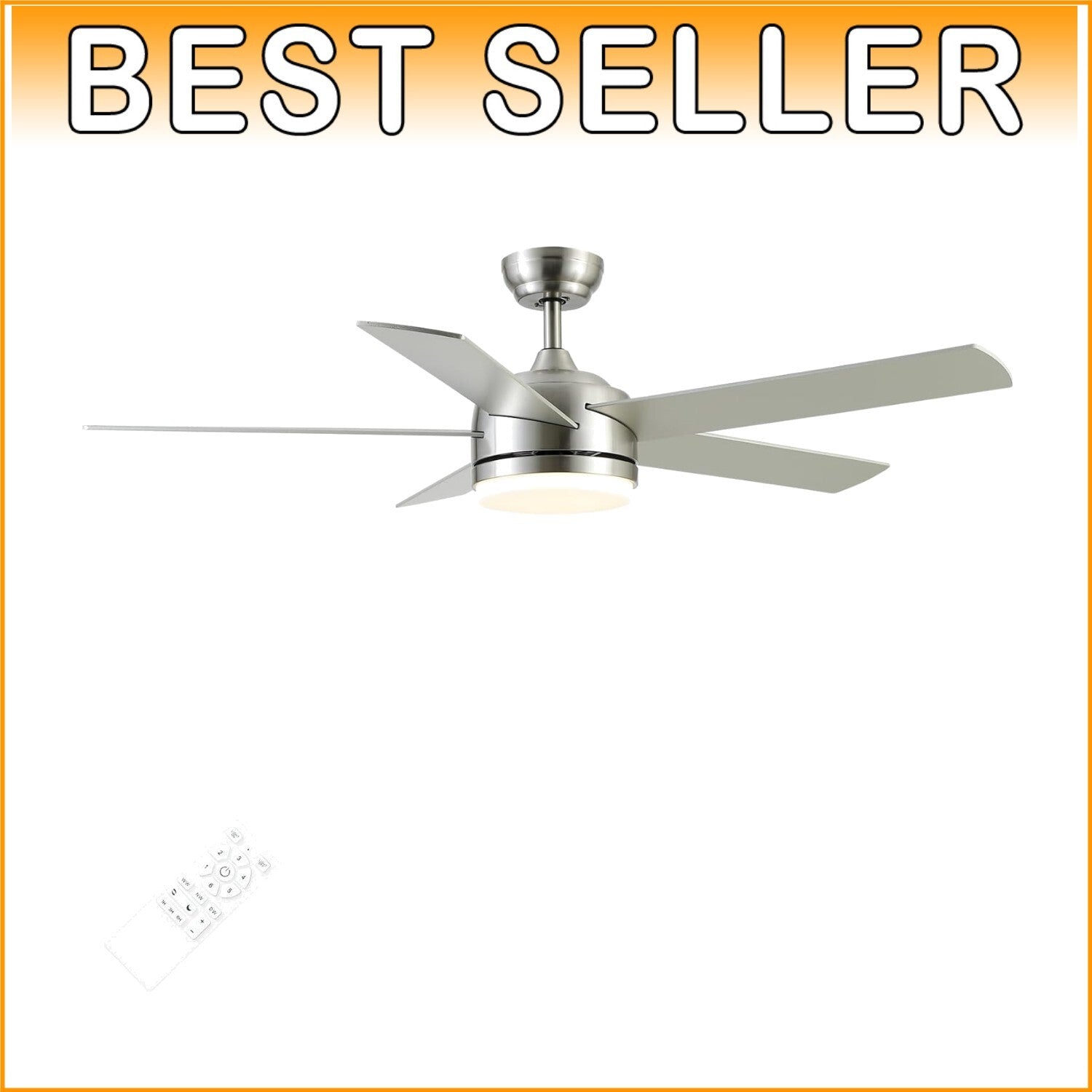 52-Inch Adjustable Ceiling Fan LED Light, 3 Color Temperatures & Remote Control
