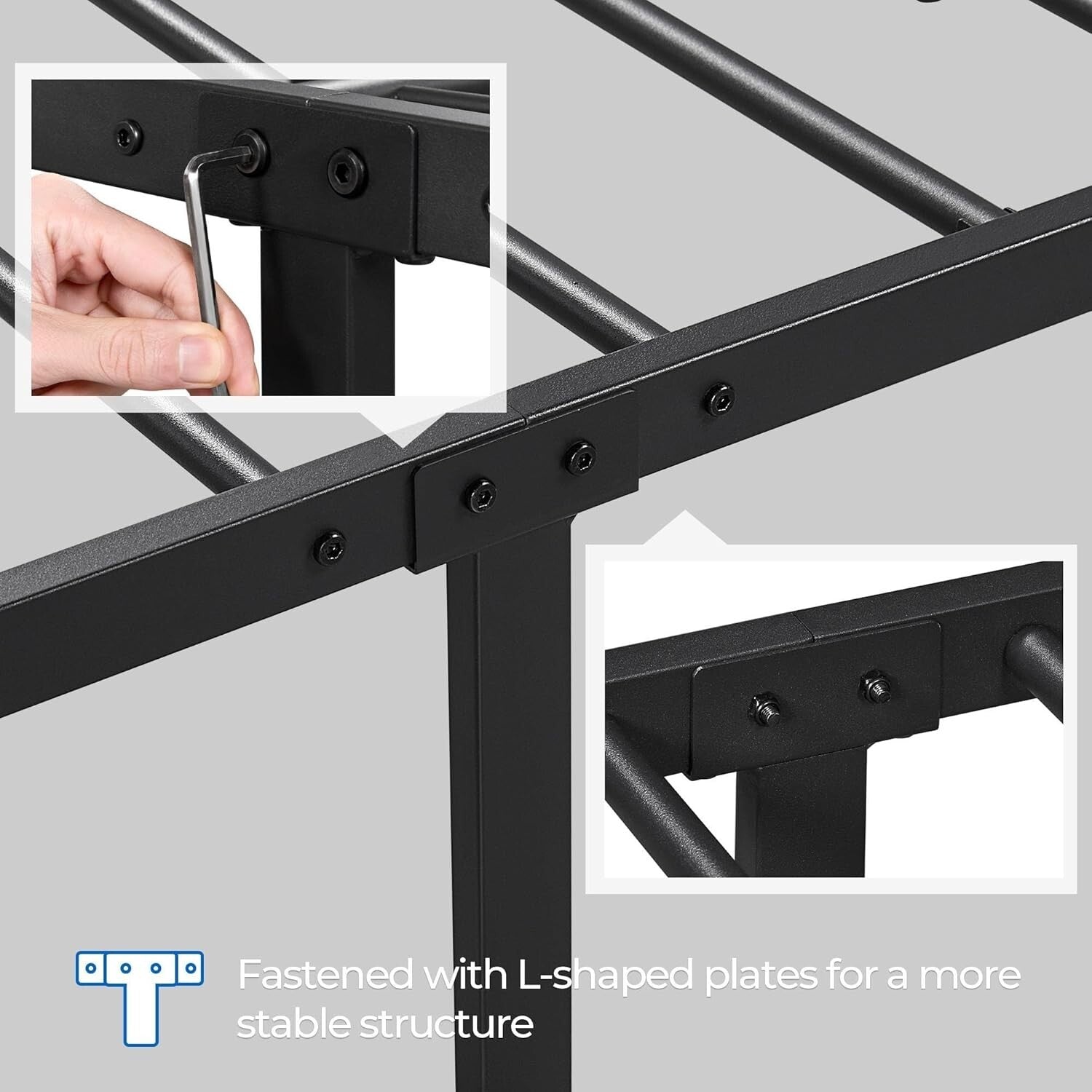 Traditional Black Iron Bed Frame with High Headboard & Quick Assembly - Queen