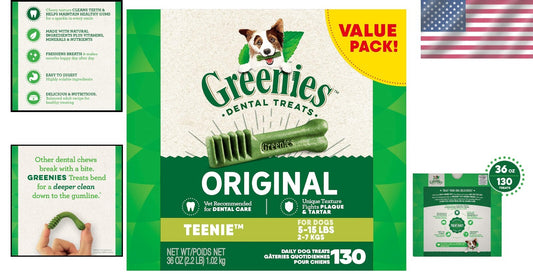 130 Chewy Dental Treats for Small Dogs - Original Flavor & Natural Ingredients