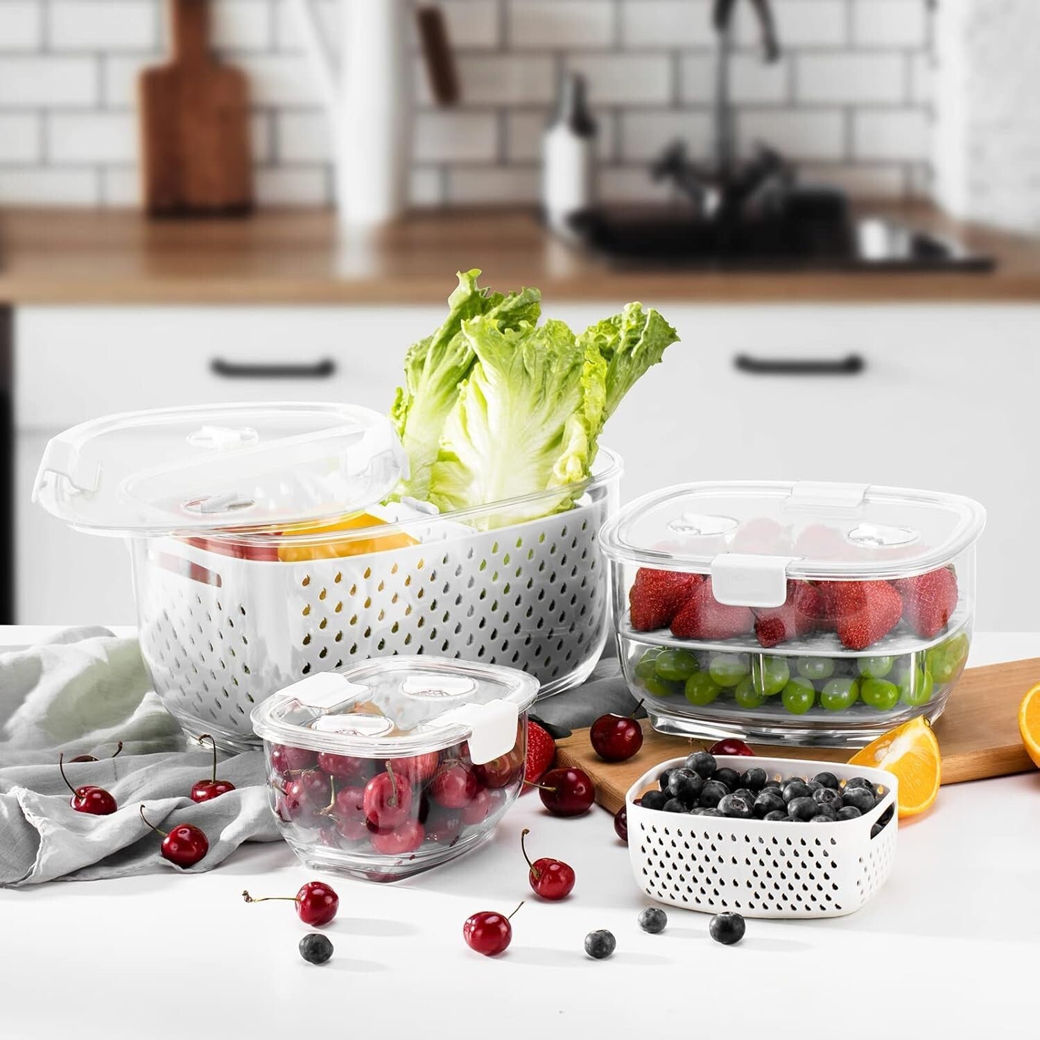 Durable Fruit and Vegetable Organizer Set - 3 Containers with Ventilation System