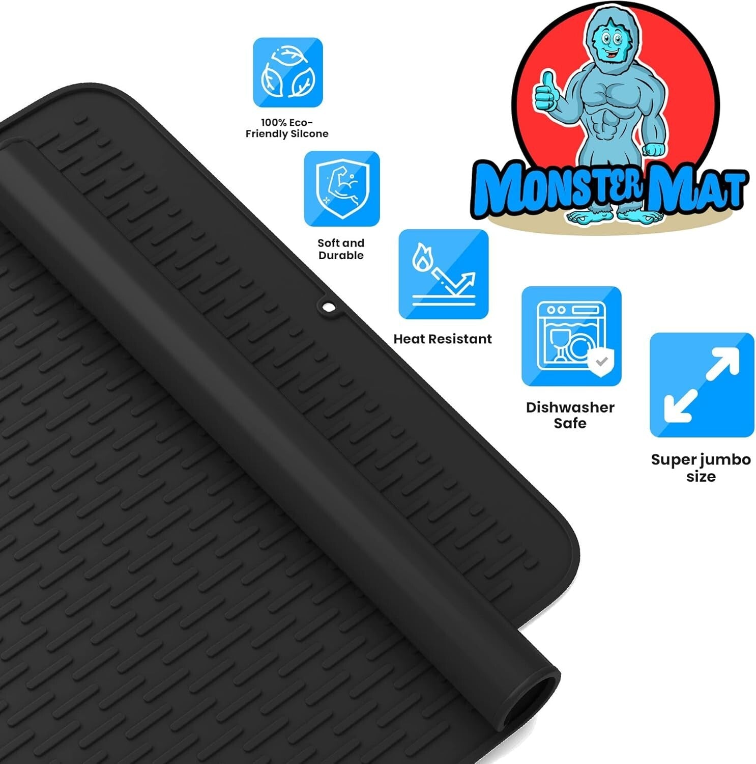 Extra Large 30" x 24" Silicone Dish Drying Mat - Heavy Duty Kitchen Protector