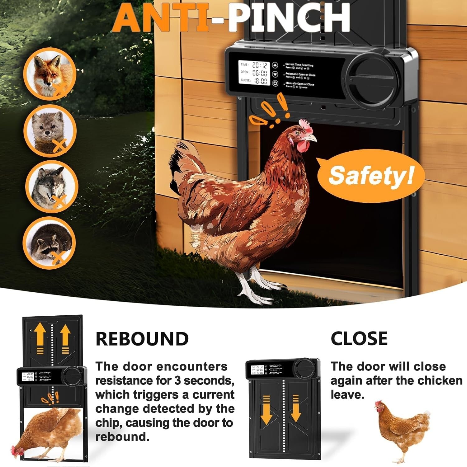 Large Automatic Poultry Door with Timer & User-Friendly LCD - Ideal for Any Coop