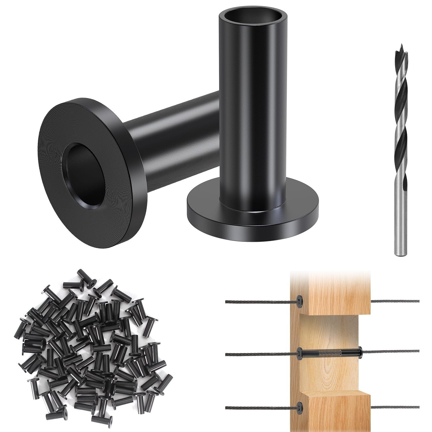 Elegant Black Stainless Steel Sleeves - 100 Pack for Wood Post Railing Hardware