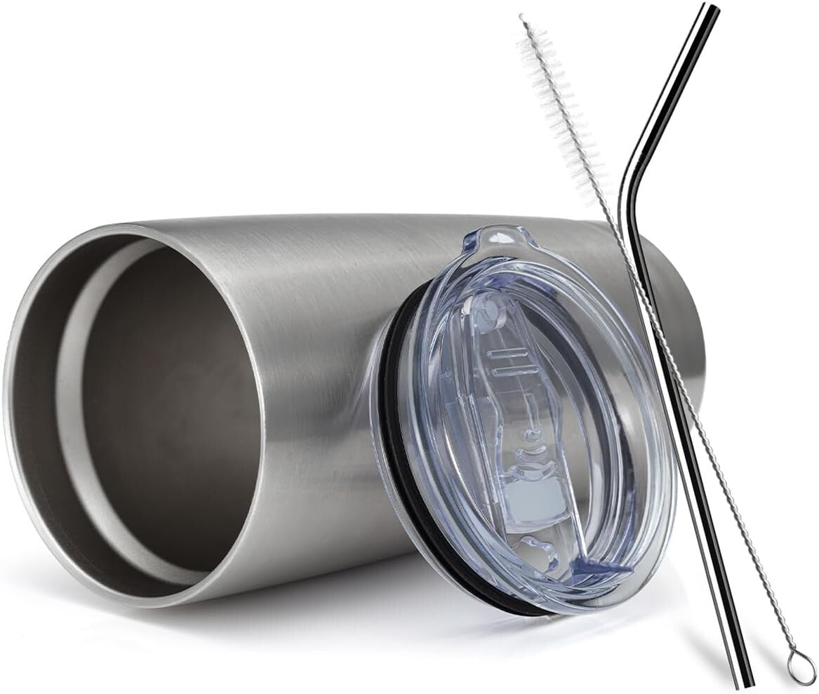 8 Pack of 20oz Insulated Stainless Steel Travel Mugs with Straws - Sleek Design