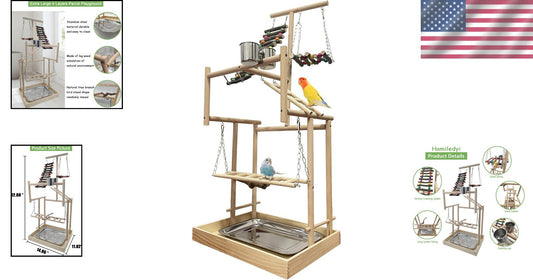 4-Layer Wooden Bird Playground Gym for Parrots - Natural Habitat Playstand