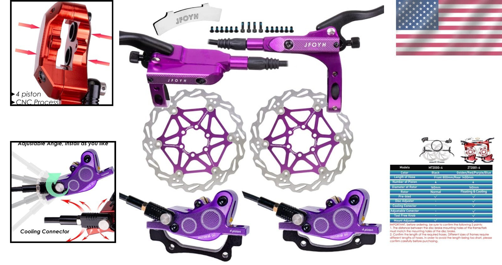 Upgraded ZT2001 MTB Hydraulic Brake Kit with Floating Disc Rotors, Easy Install