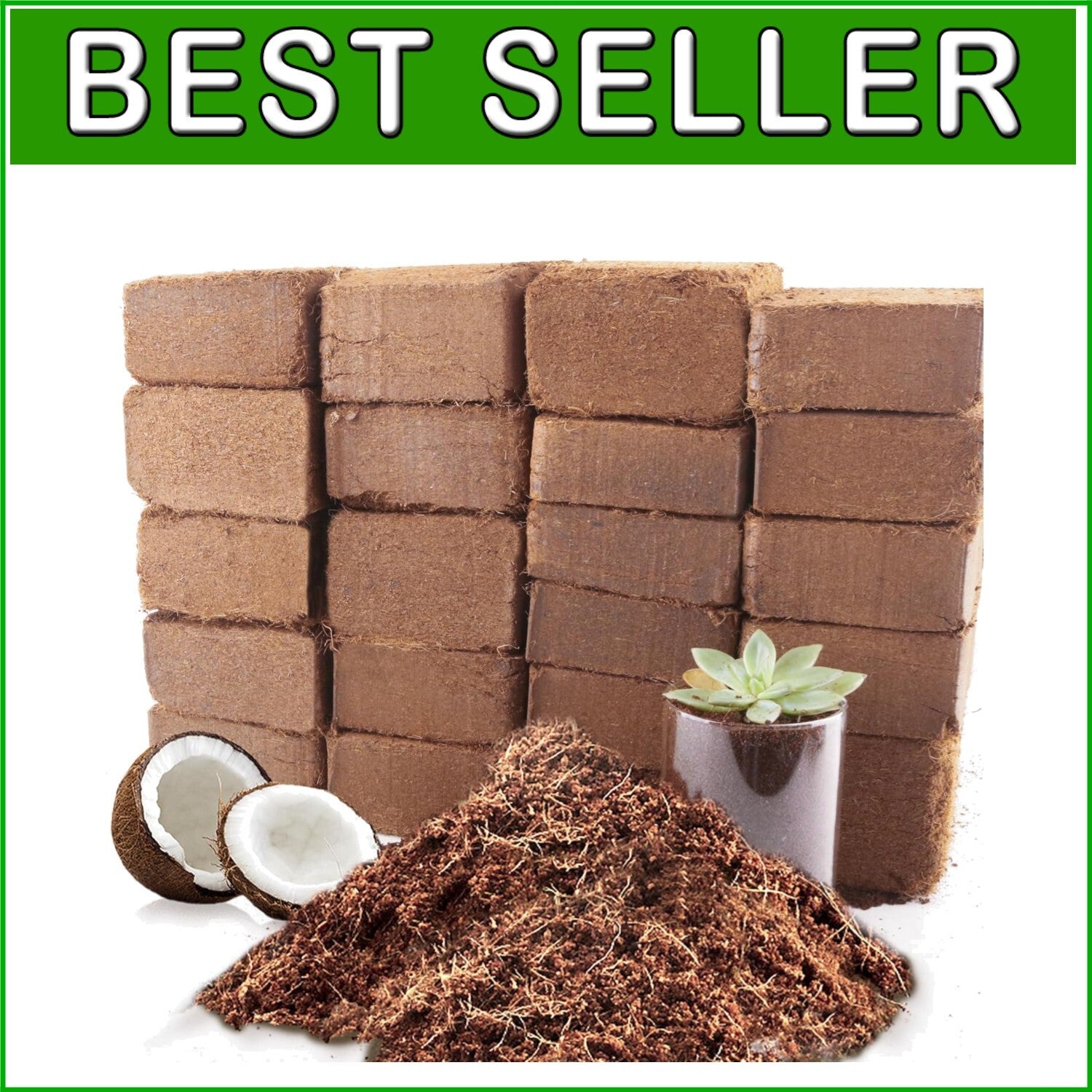 Coconut Coir Brick Soil - 24 Natural Compressed Fibers for Healthy Plants