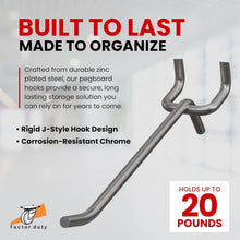 Load image into Gallery viewer, 200 Pack 4-Inch J-Style Pegboard Hooks - Rust-Resistant Steel Storage Solution