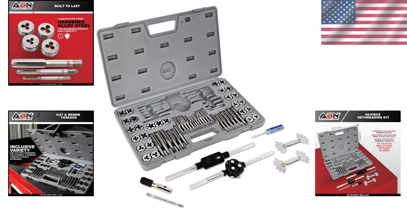 Durable 60-Piece Rethreading Kit for Metric and SAE Threads - Includes Case