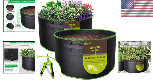 2-Pack 200 Gallon Weather-Resistant Fabric Flower Pots with Handles - Black