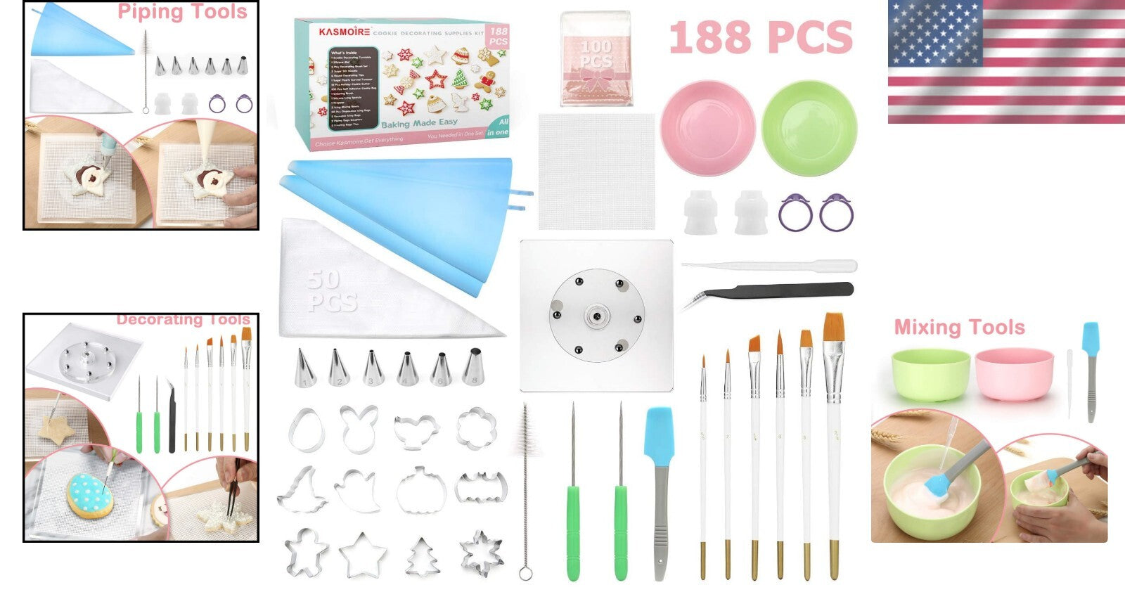 Creative Cookie Decorating Kit - 188 Tools, Holiday Cutters & Gift Box Included