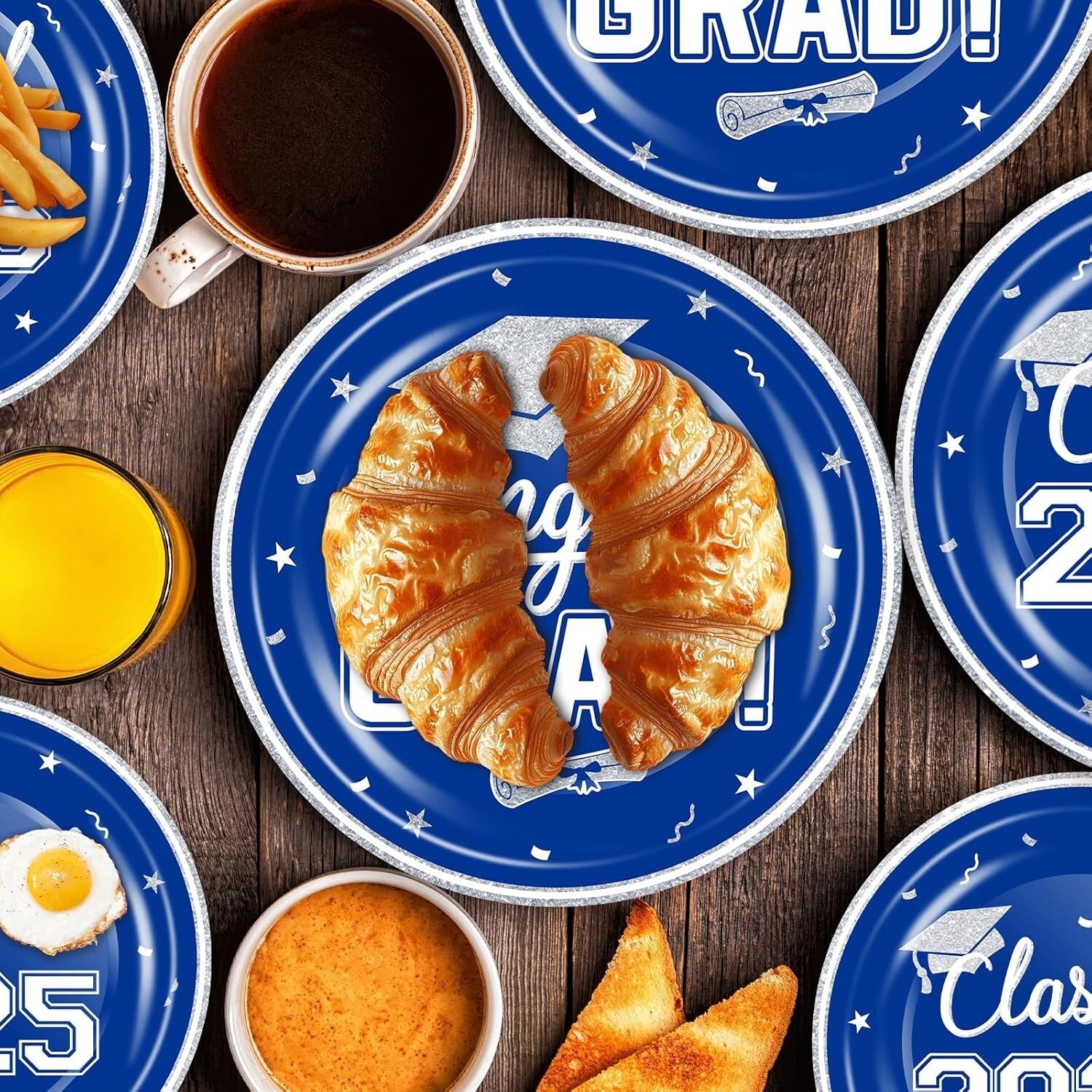 Elegant Blue White Graduation Party Set - 320-Piece Disposable Dinnerware for 80