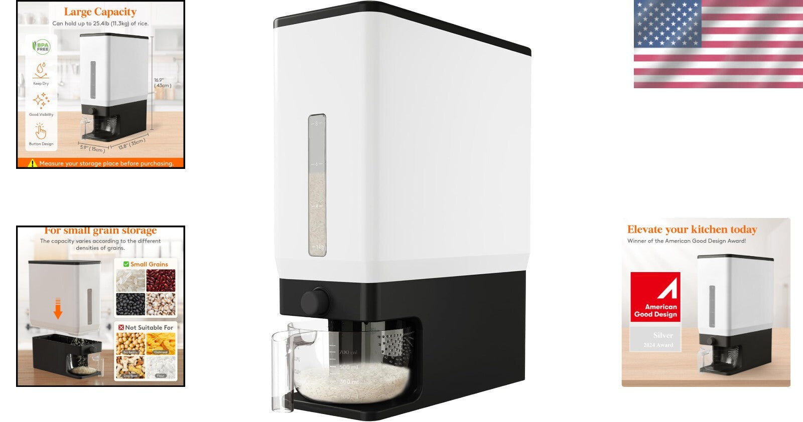 BPA-Free Grain Dispenser with Push-Button Seal - Ideal for Pantry Organization