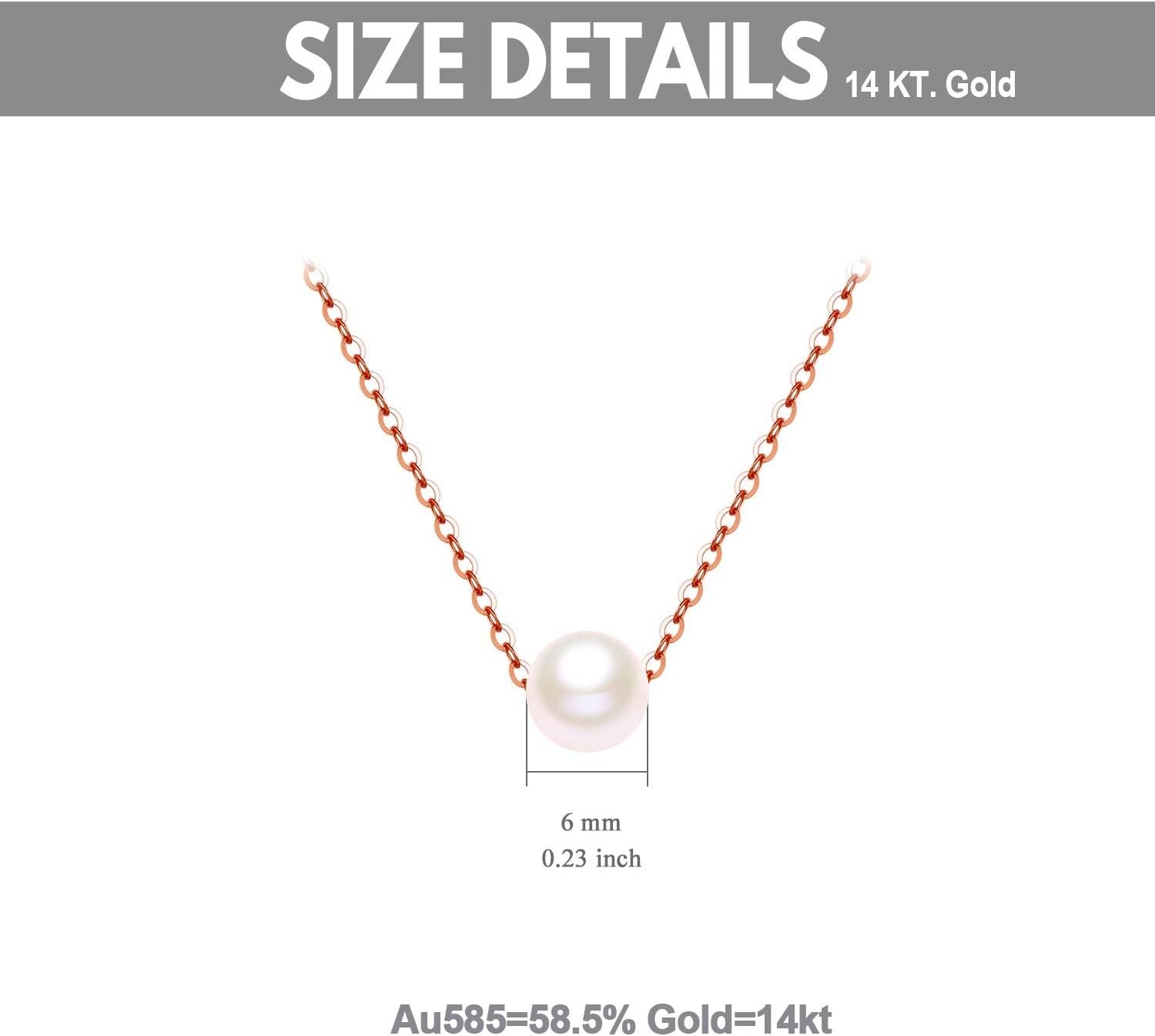 Dainty 14K Gold Pearl Pendant Necklace with Adjustable Rolo Chain 16-18"