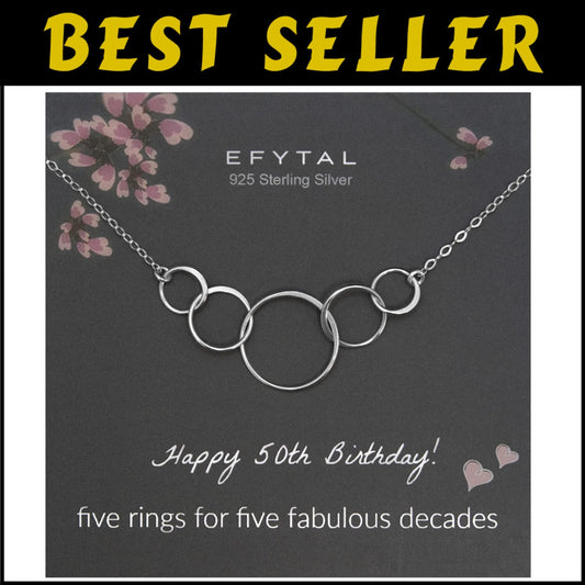 Elegant 50th Birthday Gift: 925 Sterling Silver 5 Circle Necklace for Her