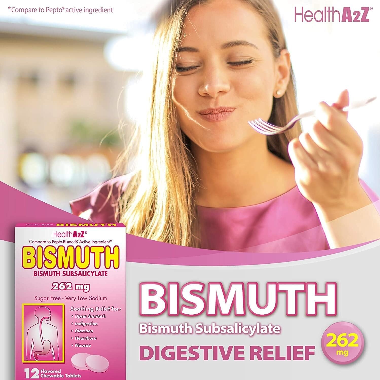 Bismuth Subsalicylate 262mg Chewable Tablets - 24 Pack for Fast Digestive Relief