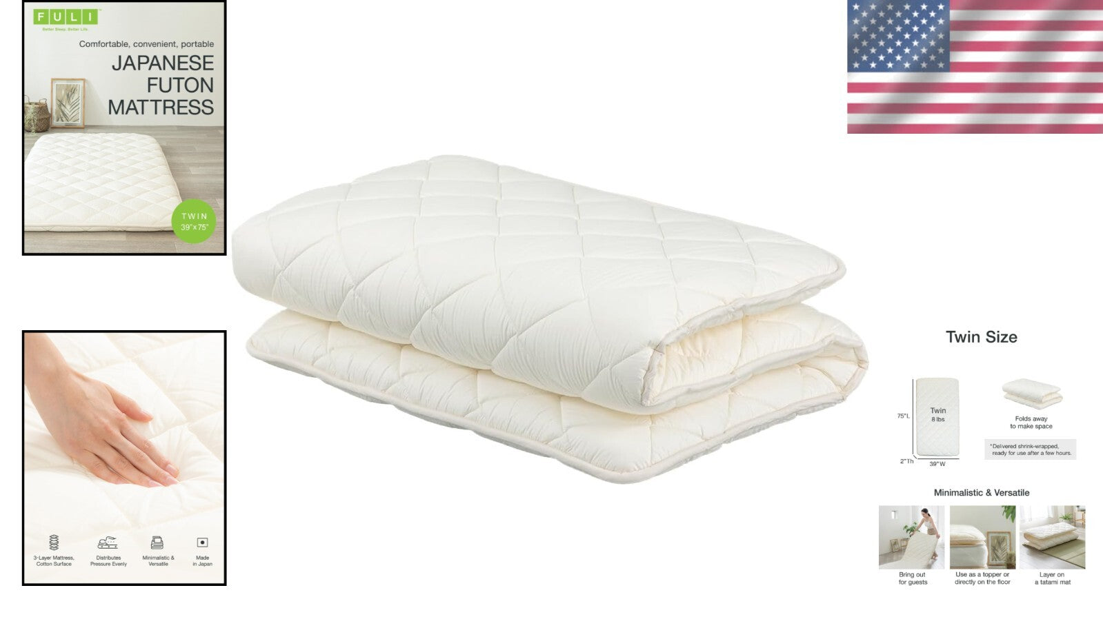 Lightweight Japanese Floor Mattress - Twin Size, Compact and Versatile Utility