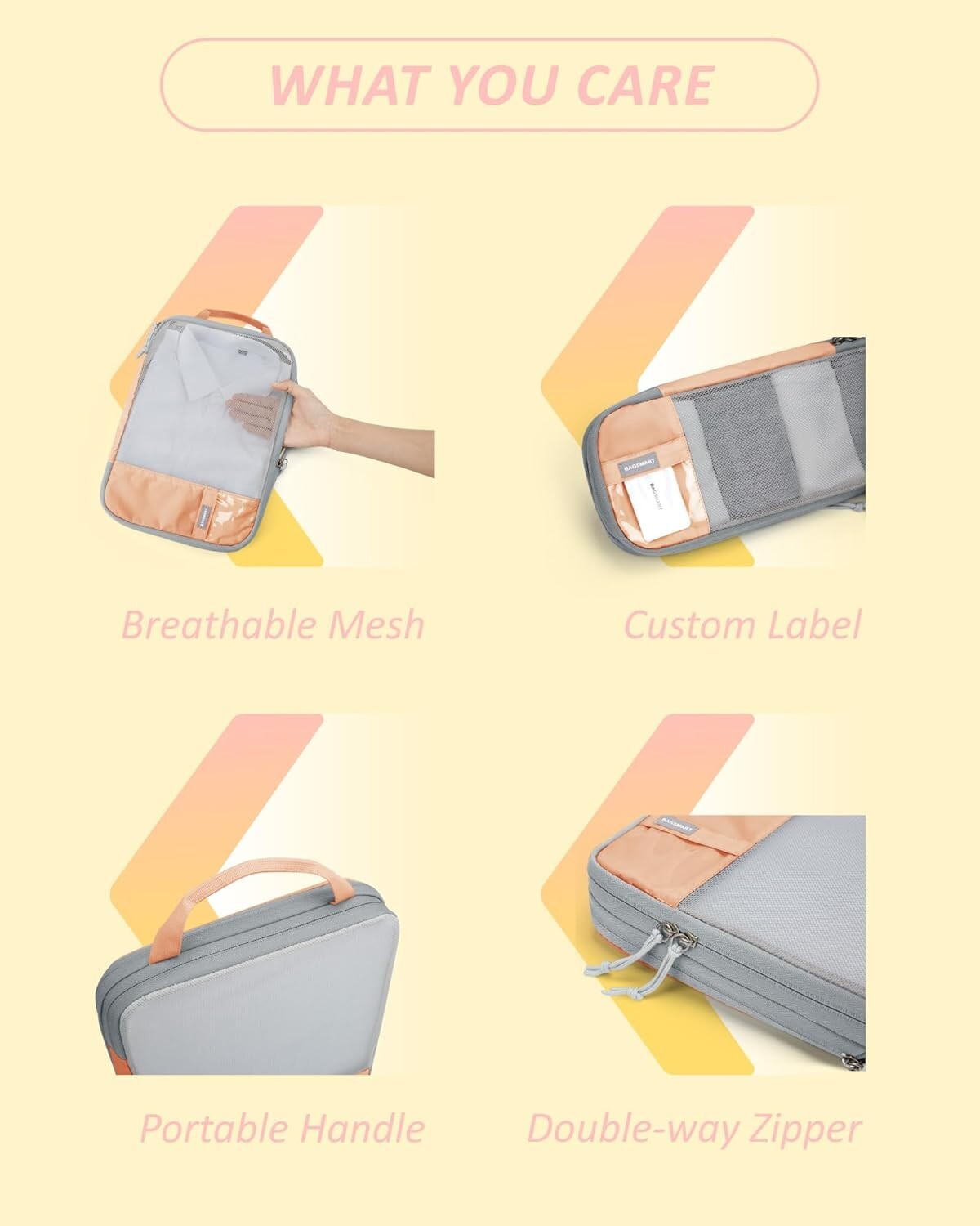 6 Set Compression Packing Cubes - Lightweight Luggage Organizer in Sunny Coral