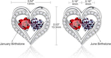 Load image into Gallery viewer, 925 Sterling Silver Double Birthstone Heart Earrings - Meaningful Gift for Her