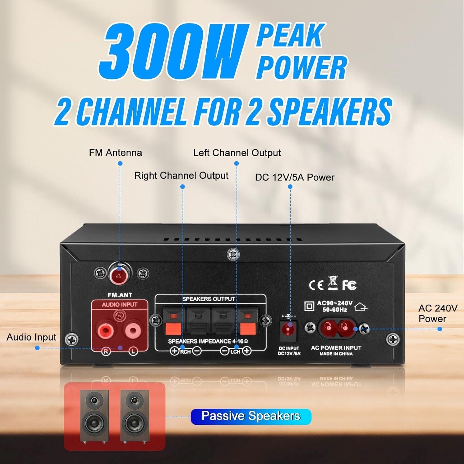 Wireless Home Audio Amplifier, 300W Power with Remote - Perfect for Any Room