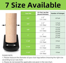 Load image into Gallery viewer, Heavy Duty 1-Inch Black Rubber Chair Leg Tips for Noise Reduction &amp; Floor Safety