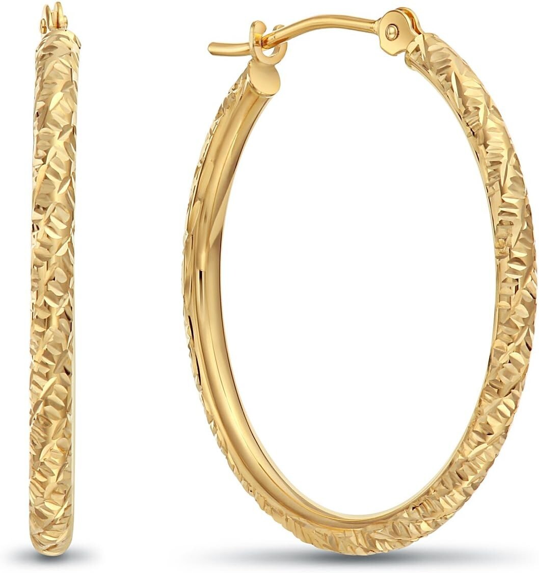 Timeless 14K Gold Diamond-Cut Hoop Earrings - Perfect for Every Occasion, 1''