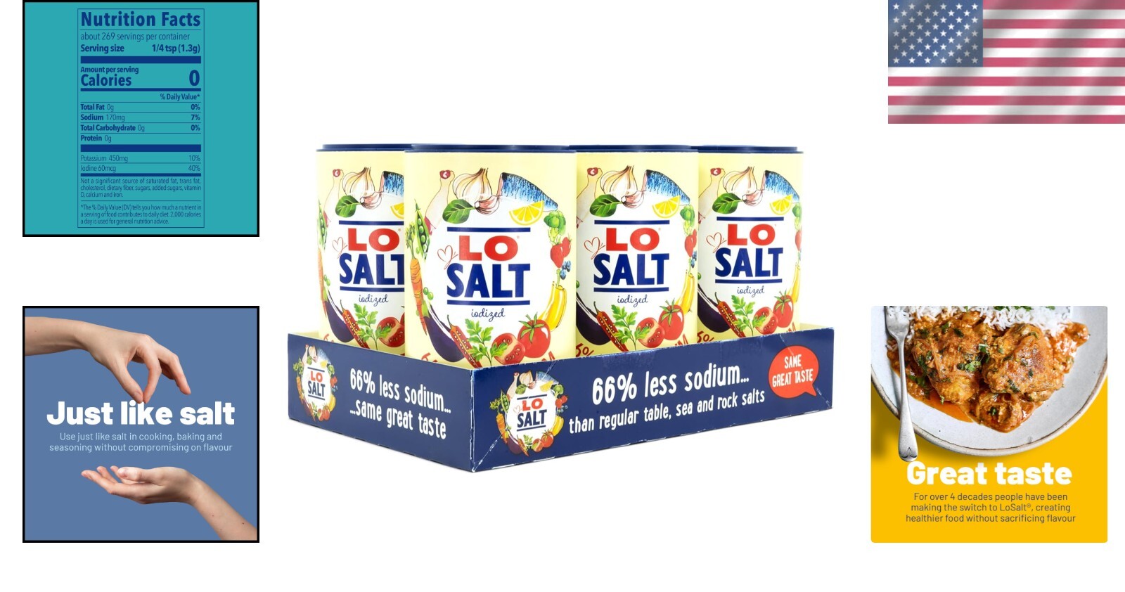 Great-Tasting Iodized Reduced Sodium Salt – Healthier Cooking Option, Pack of 6