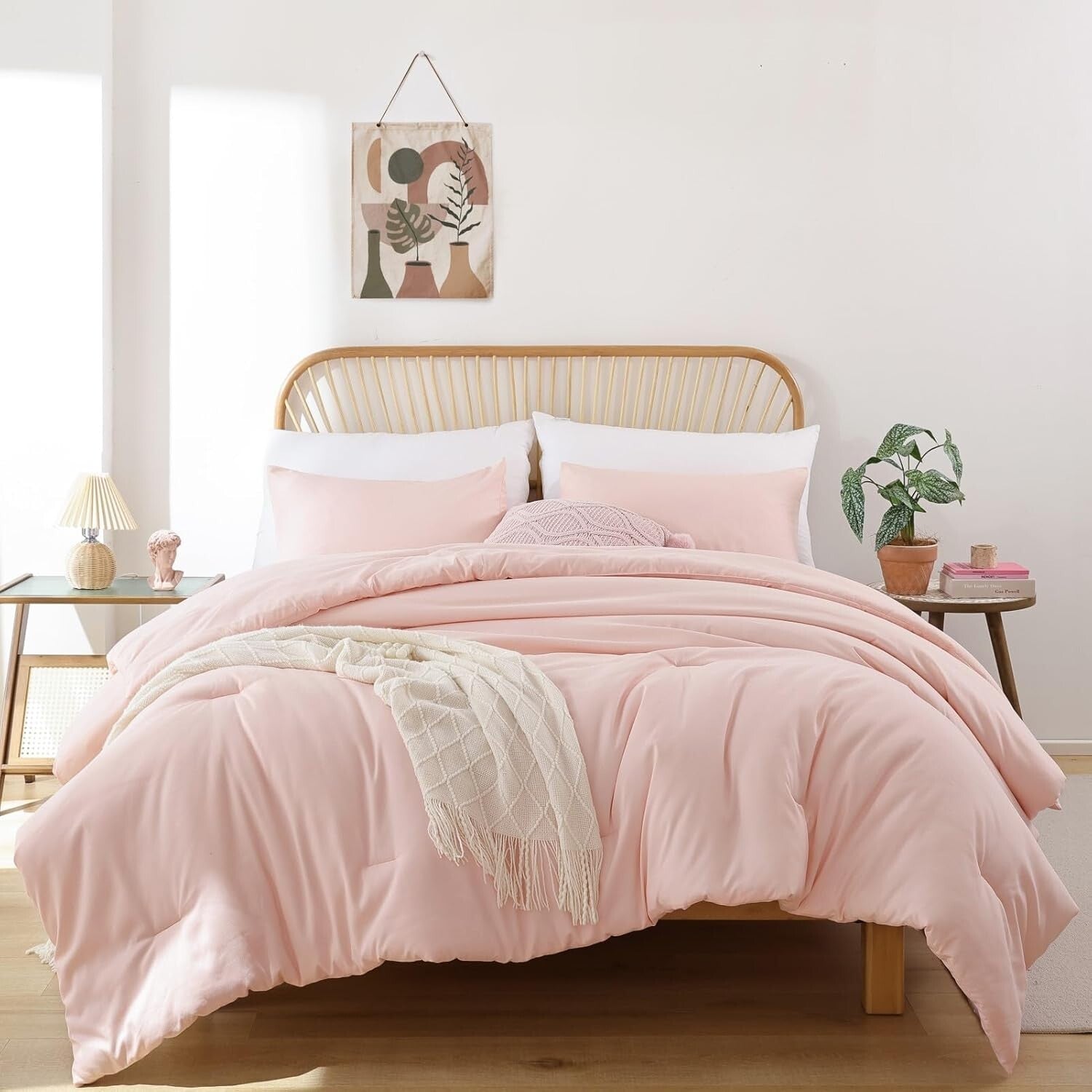 Elegant Blush Queen Comforter Set - 3pc Boho Soft Bedding for All Seasons