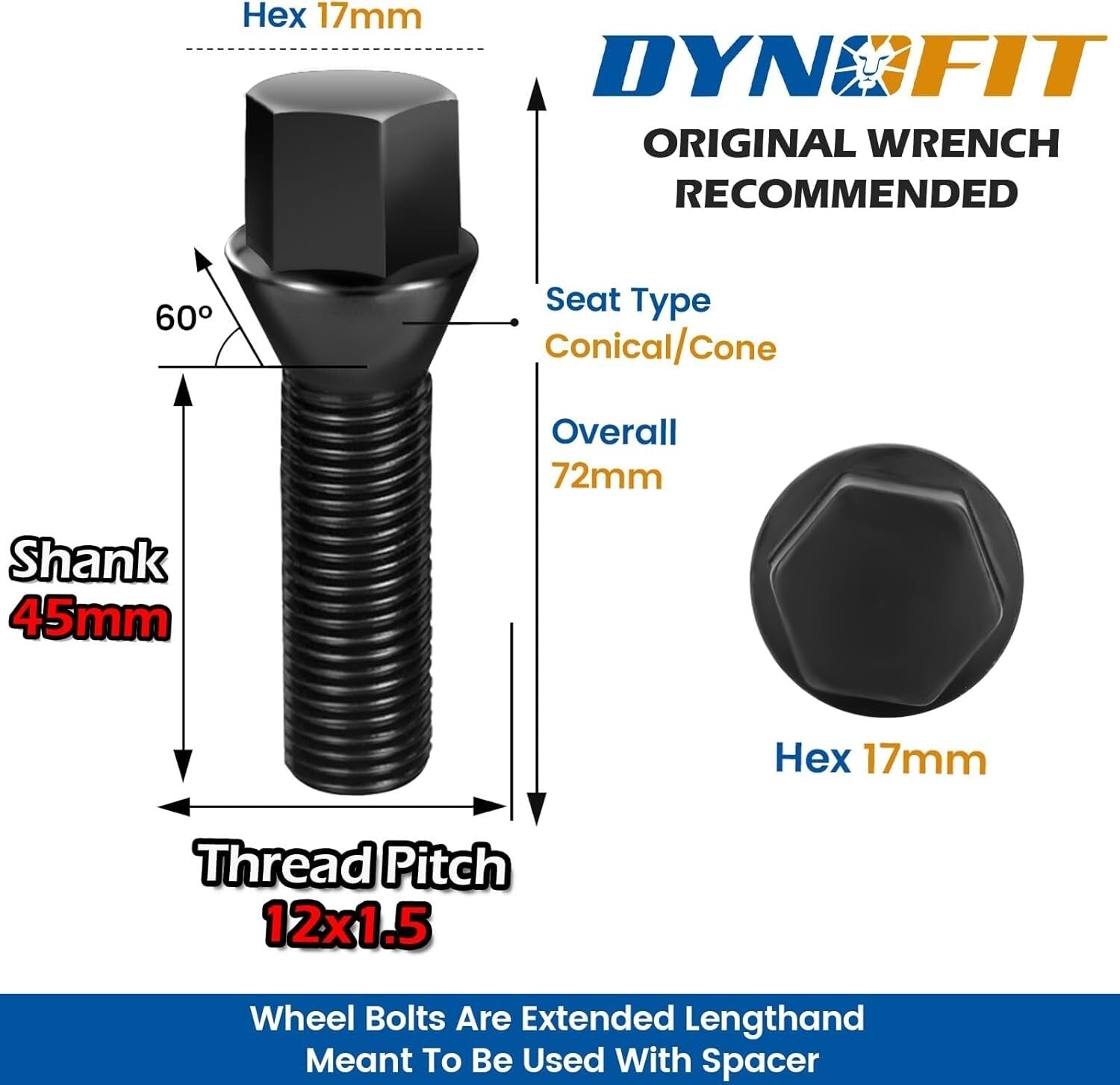 Premium M12x1.5 Wheel Bolts Set for BMW - 45mm Shank, Anti-Rust Finish