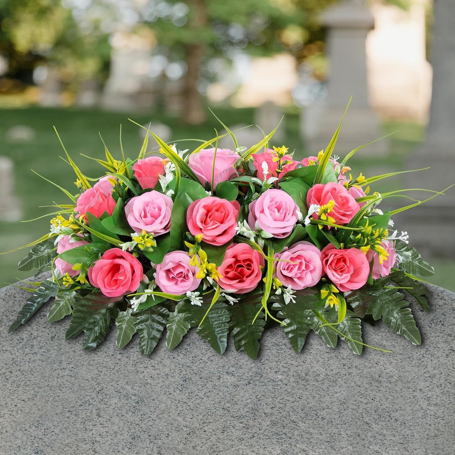 Elegant Rectangular Cemetery Flower Saddle: Lasting Rose Arrangement for Graves