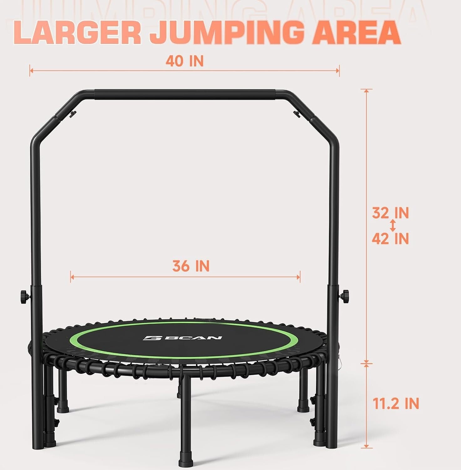 Foldable 450 LBS Fitness Trampoline with Adjustable Handle - Indoor/Outdoor Use