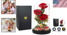 Load image into Gallery viewer, Eternal LED Silk Rose in Glass Dome - Perfect Valentine's Day Gift for Her
