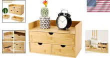 Load image into Gallery viewer, Elegant 3-Drawer Bamboo Desk Organizer with Shelf - Perfect for Makeup &amp; Office
