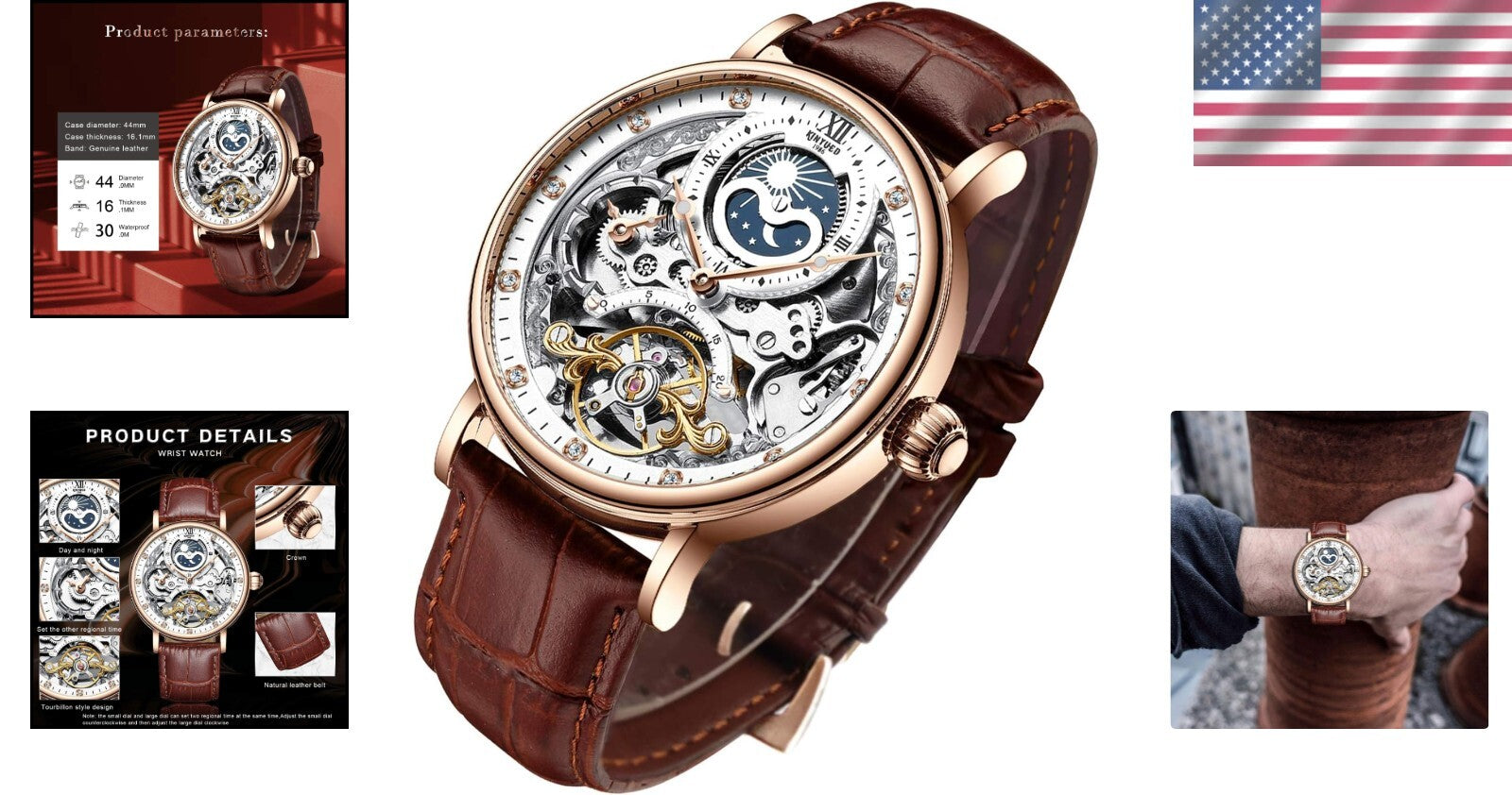 Men's Moon Phase Luminous Automatic Watch - Stylish, Waterproof & Battery-Free