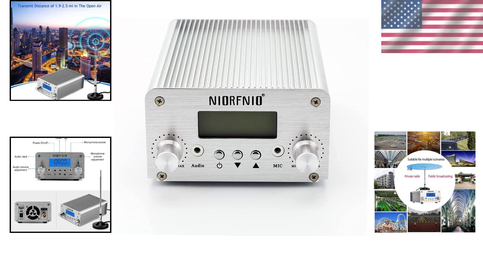 Versatile 15W FM Transmitter with Adjustable Power & Bluetooth Connectivity