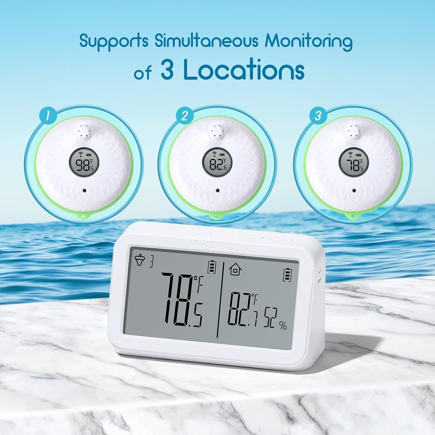 Compact Wi-Fi Connected Thermometer & Humidity Monitor for Water Settings