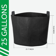 Load image into Gallery viewer, Space-Efficient Black Fabric Grow Bags 25 Gallon - Set of 12 with Plant Labels